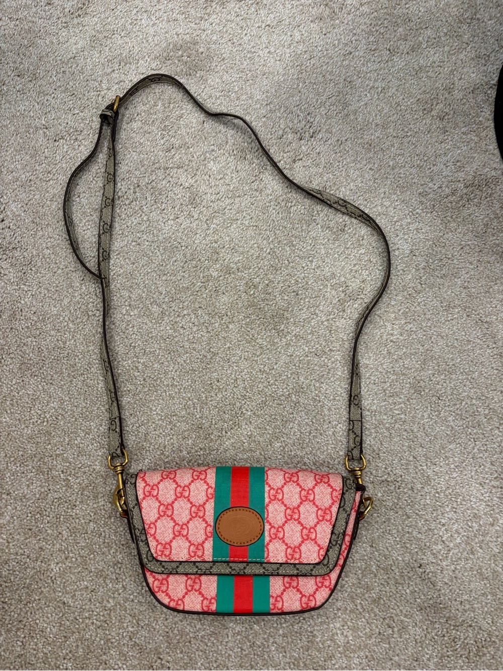 GG Logo Crossbody Bag with Green-Red Stripe